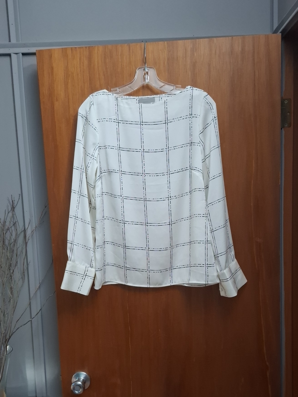 H&M Cream Blouse with Black Windowpane Check Size 6